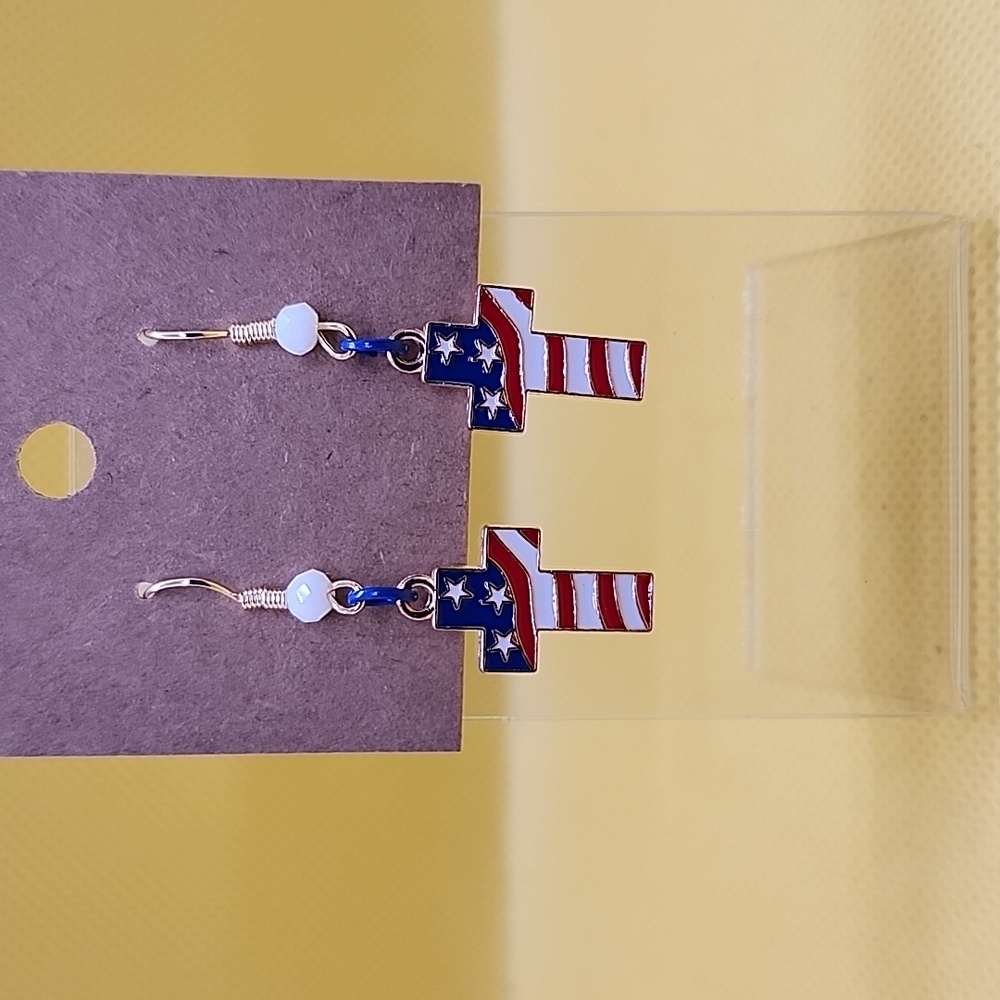 Cross American flag earrings